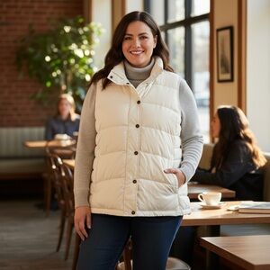 Lands End 3X Plus Puffer Vest Womens Ivory Nylon Down Quilted Snap 3X R$120
